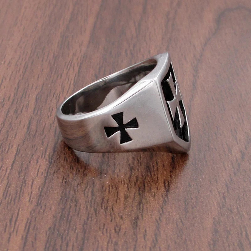 Knights Templar Commandery Ring - Stainless Steel Black & Silver - Bricks Masons