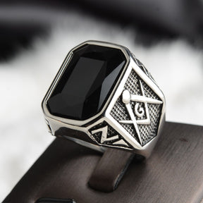 Master Mason Blue Lodge Ring - Stainless Steel With Various Stone Colors - Bricks Masons