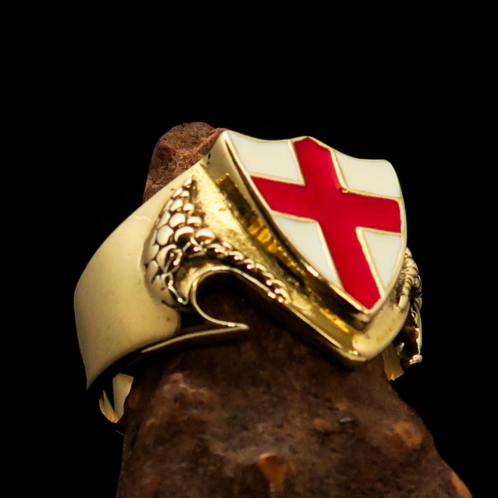 Knights Templar Commandery Ring - White & Red Templar Cross Brass