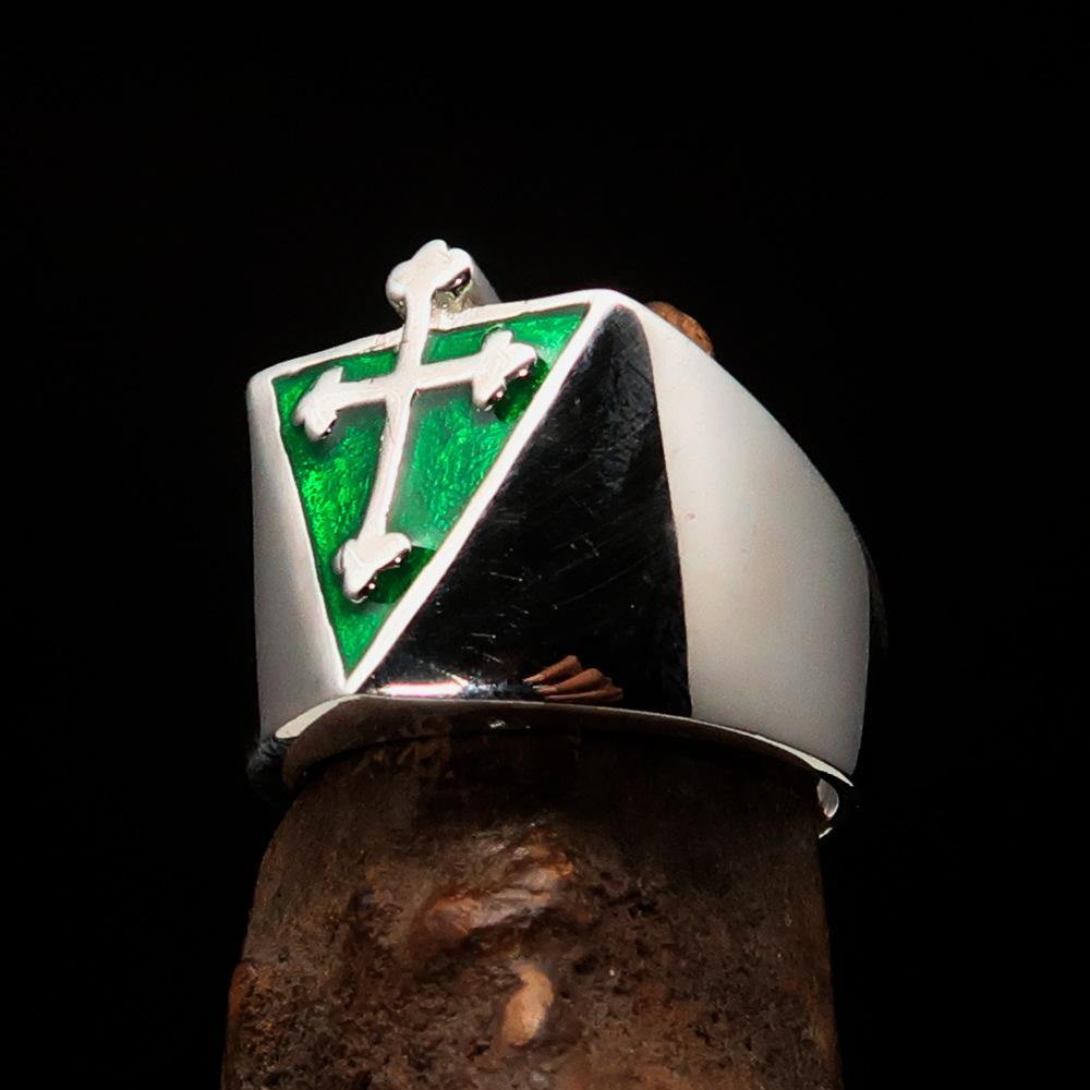 Knights Templar Commandery Ring - Silver & Green Cross Sterling Silver