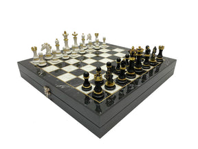 Past Master Blue Lodge Chess Set - Black Marble Pattern - Bricks Masons