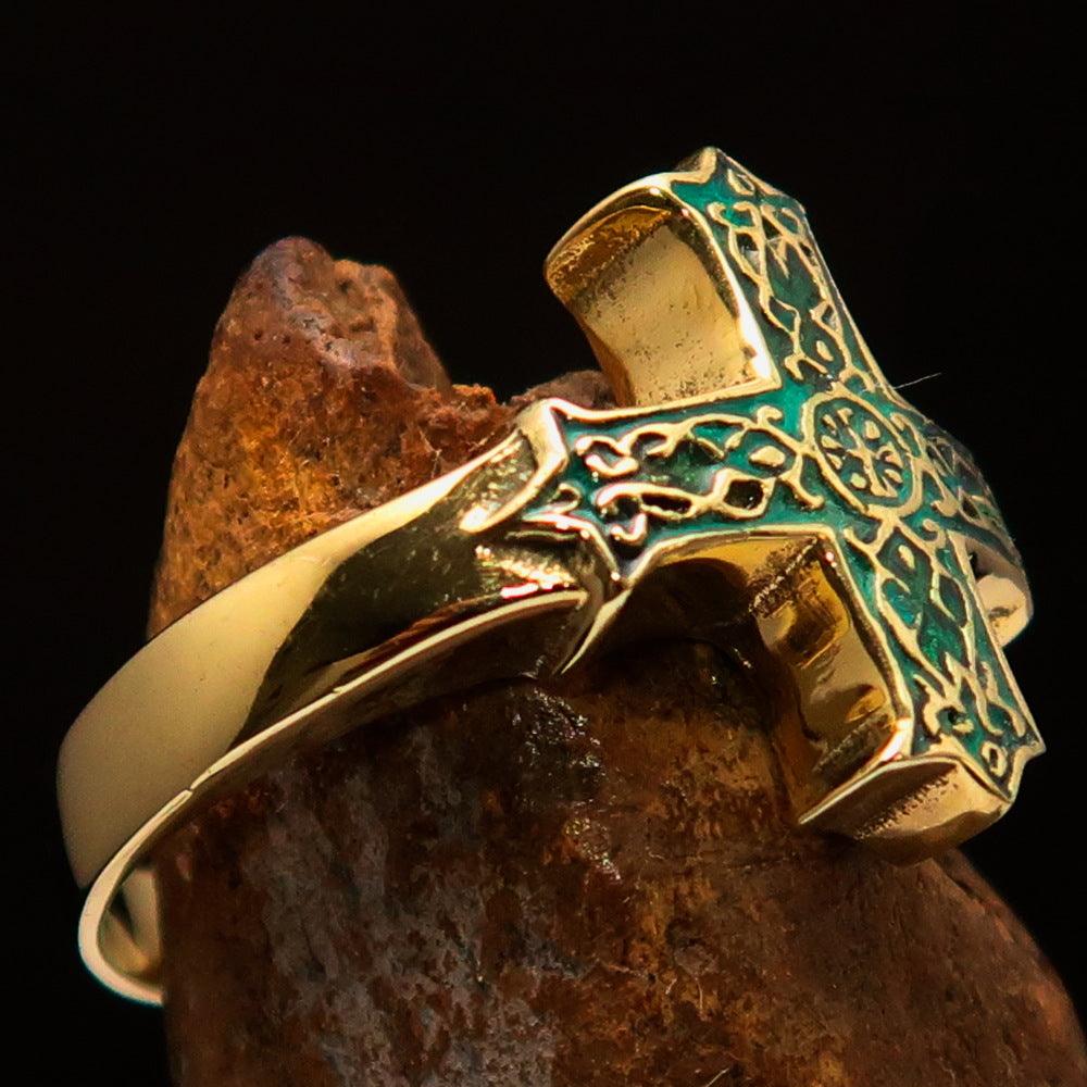 Knights Templar Commandery Ring - Green Celtic Cross