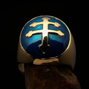 Knights Templar Commandery Ring - Blue Brass Lorraine Cross