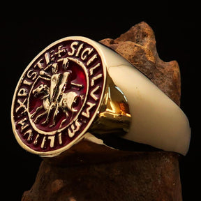 Knights Templar Commandery Ring - Gold & Red Sigillum MilItum XPISTI