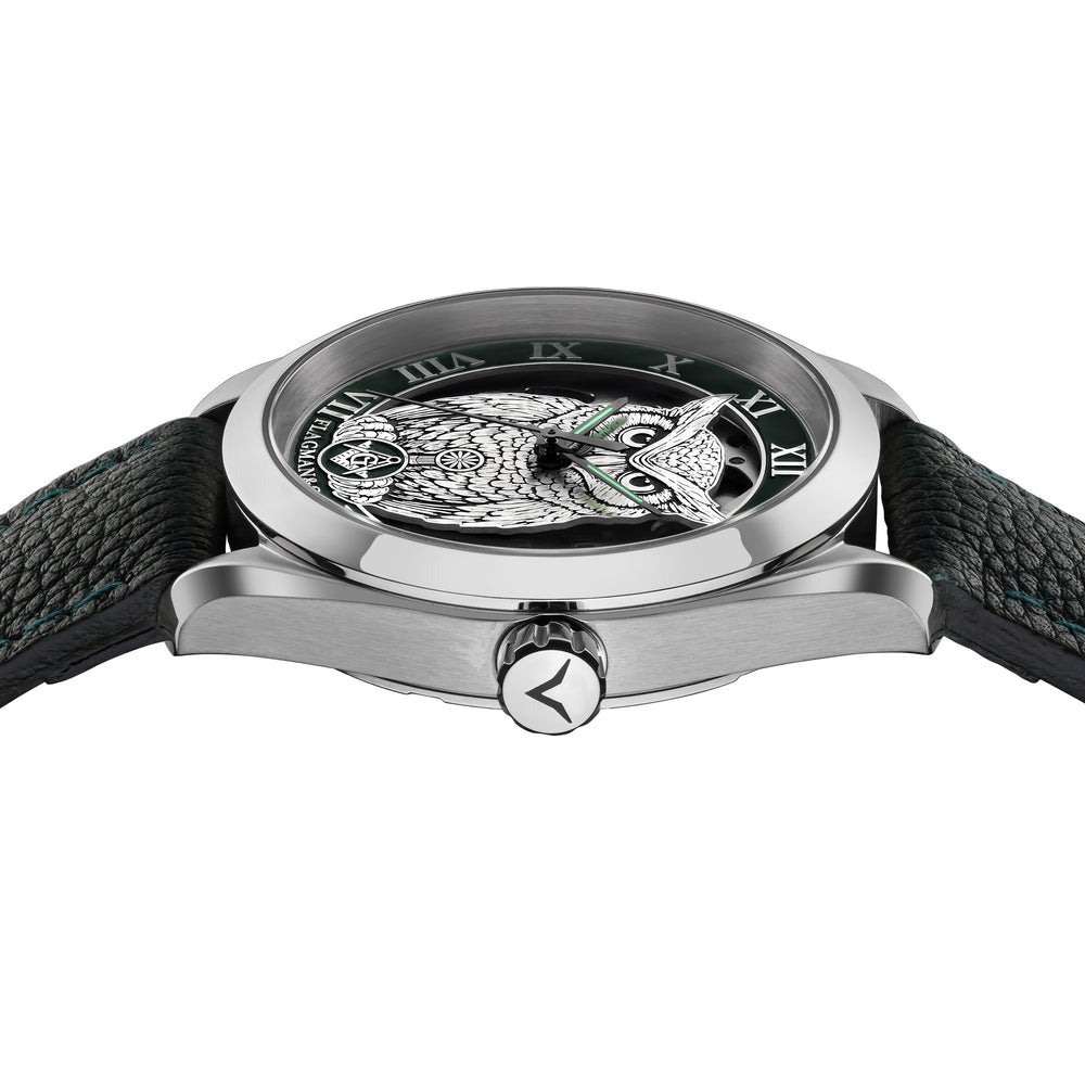 Master Mason Blue Lodge Wristwatch - Green Bezel Square & Compass G with Owl