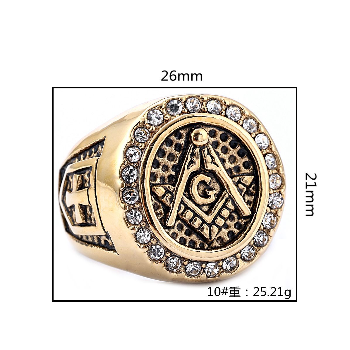 Master Mason Blue Lodge Ring - Black and Gold Zirconia Square & Compass G - Bricks Masons