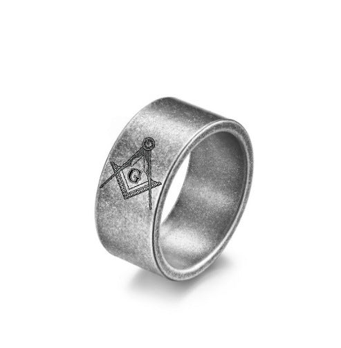 Master Mason Blue Lodge Ring - Matte Brushed Titanium Steel - Bricks Masons