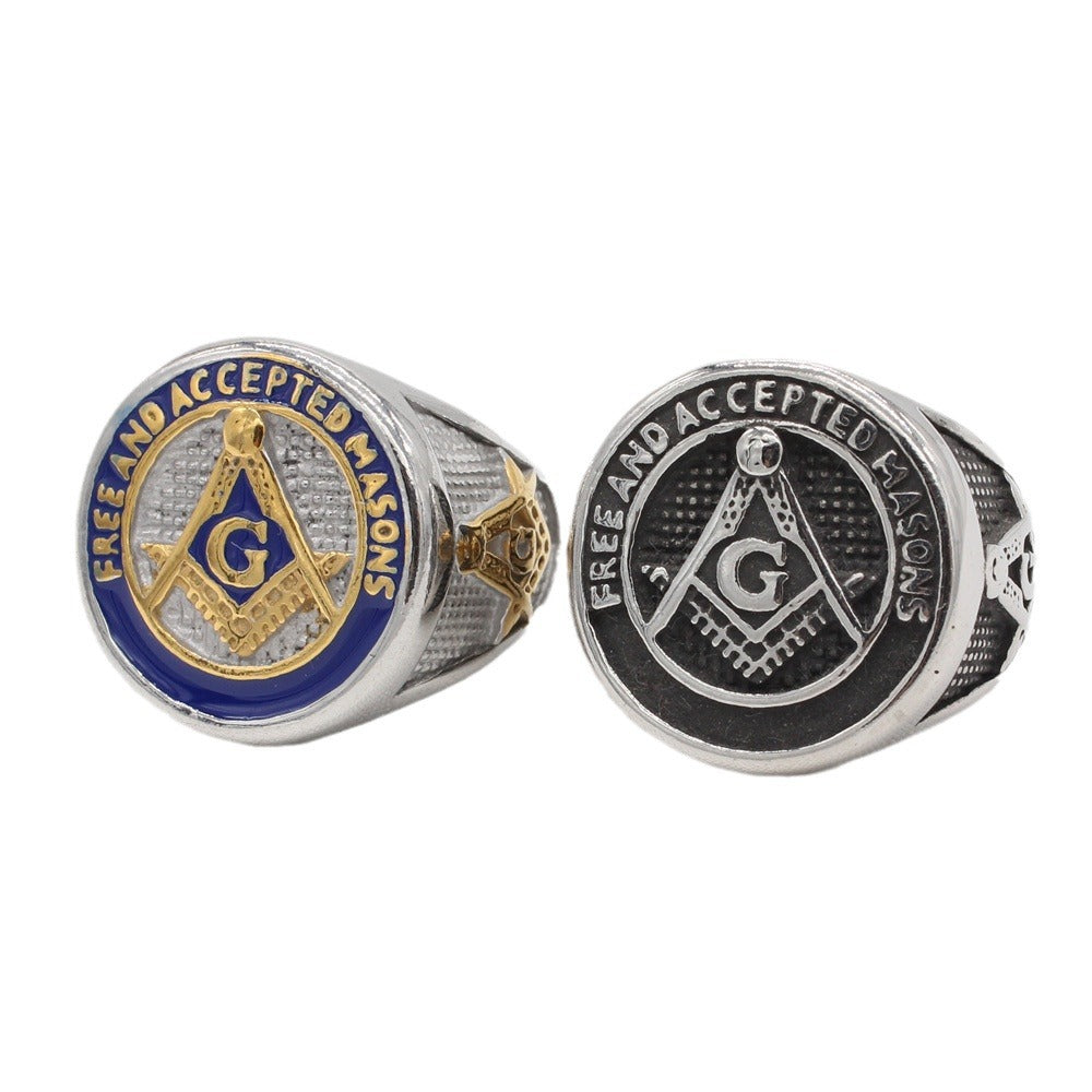 Master Mason Blue Lodge Ring - Silver & Black Free and Accepted Masons - Bricks Masons