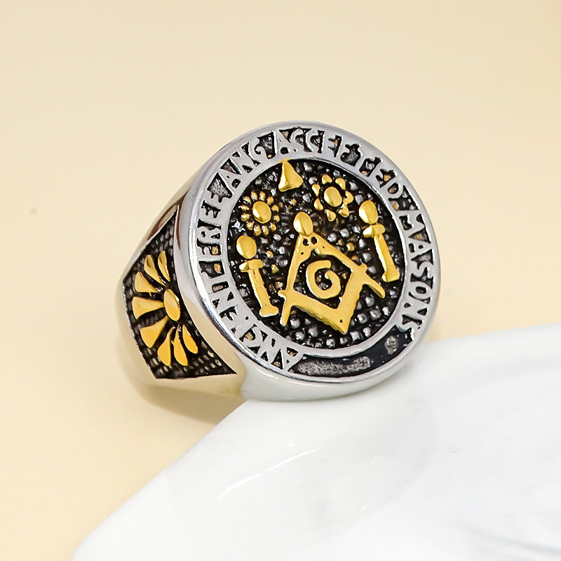 Master Mason Blue Lodge Ring - Gold Stainless Steel Free And Accepted Masons - Bricks Masons