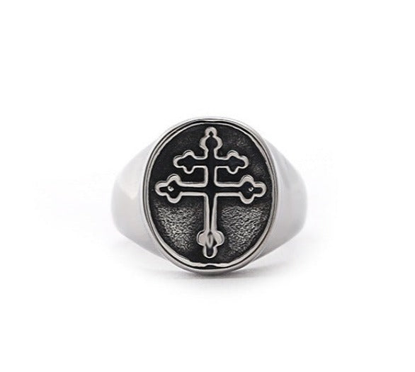 Knights Templar Commandery Ring - Stainless Steel Silver and Black Cross - Bricks Masons