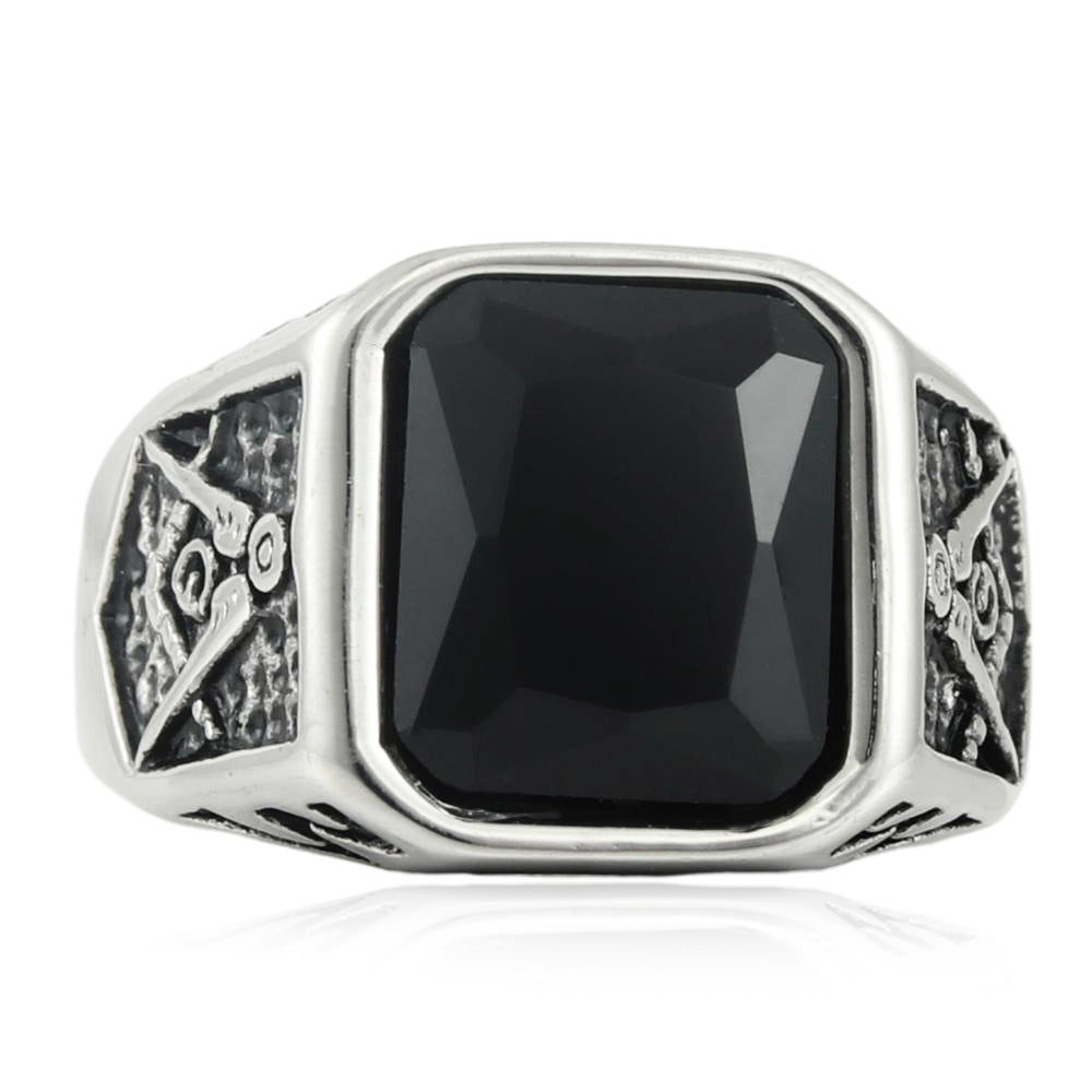 Master Mason Blue Lodge Ring - Black Large Stone - Bricks Masons