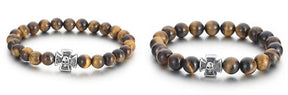 Knights Templar Commandery Bracelet - Brown 8mm Cross Onyx Gemstone - Bricks Masons