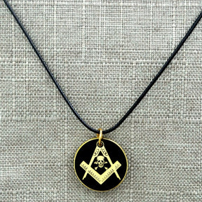 Widows Sons Necklace - Black & Gold Plated Pendant Leather Chain - Bricks Masons