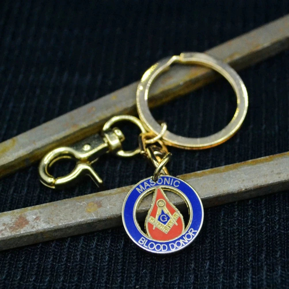 Master Mason Blue Lodge Keychain - Gold Plated Pendant BLOOD DONOR - Bricks Masons