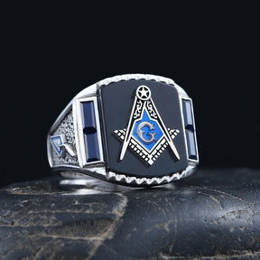 Master Mason Blue Lodge Ring - S&C G Antique Masonic Black or Blue Agate