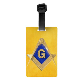 Master Mason Blue Lodge Luggage Tag -  Privacy Strap for Travel Bags - Bricks Masons
