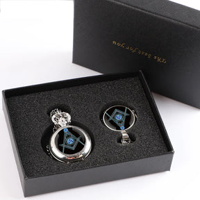 Master Mason Blue Lodge Pocket Watch - Pendant Chain Masonic Timepiece - Bricks Masons