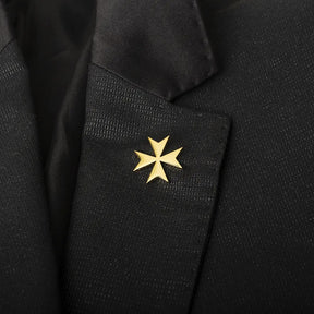 Order Of Malta Commandery Brooch - Gold Color With Wood Box - Bricks Masons