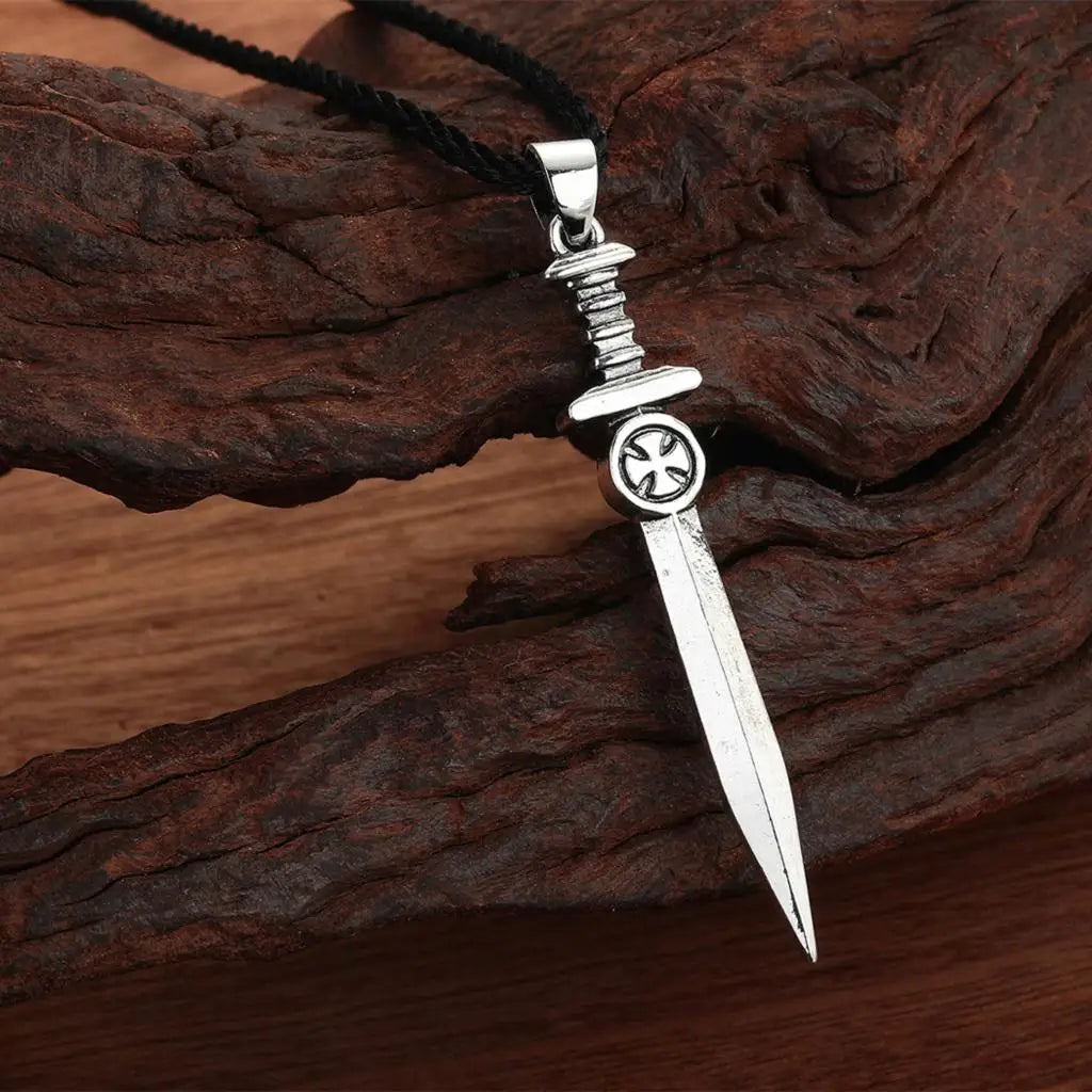 Knights Templar Commandery Necklace - Stainless Steel Medieval Sword - Bricks Masons