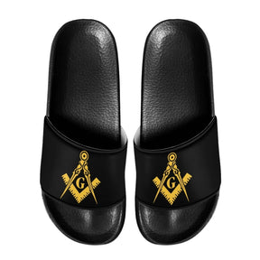 Master Mason Blue Lodge Sandals - Black Lightweight Pool Slides With Square & Compass G - Bricks Masons