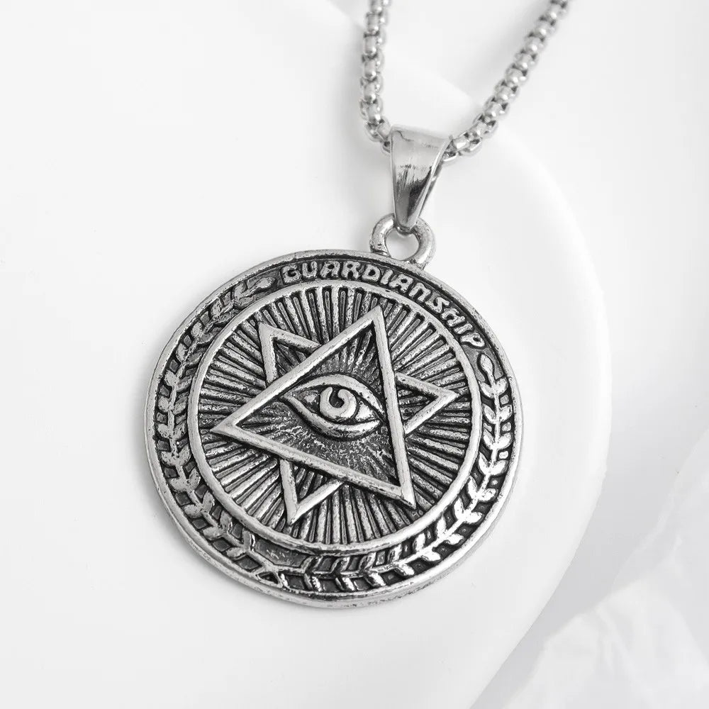 Eye Of Providence Necklace - Round Zinc Alloy Slide Pendant - Bricks Masons