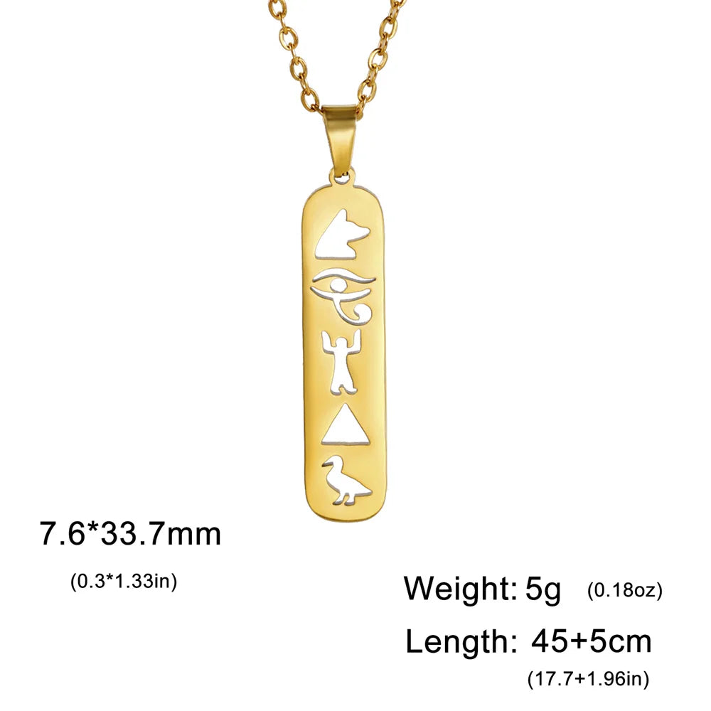 Ancient Egypt Necklace - Hieroglyphs Cartouche Stainless Steel - Bricks Masons