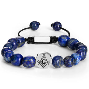 Master Mason Blue Lodge Bracelet - Stainless Steel With Natural Blue Stones - Bricks Masons