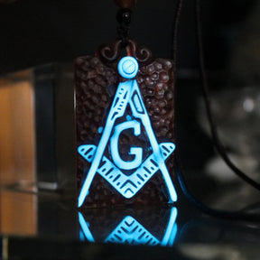 Master Mason Blue Lodge Necklace - Glowing Square & Compass G Crystal