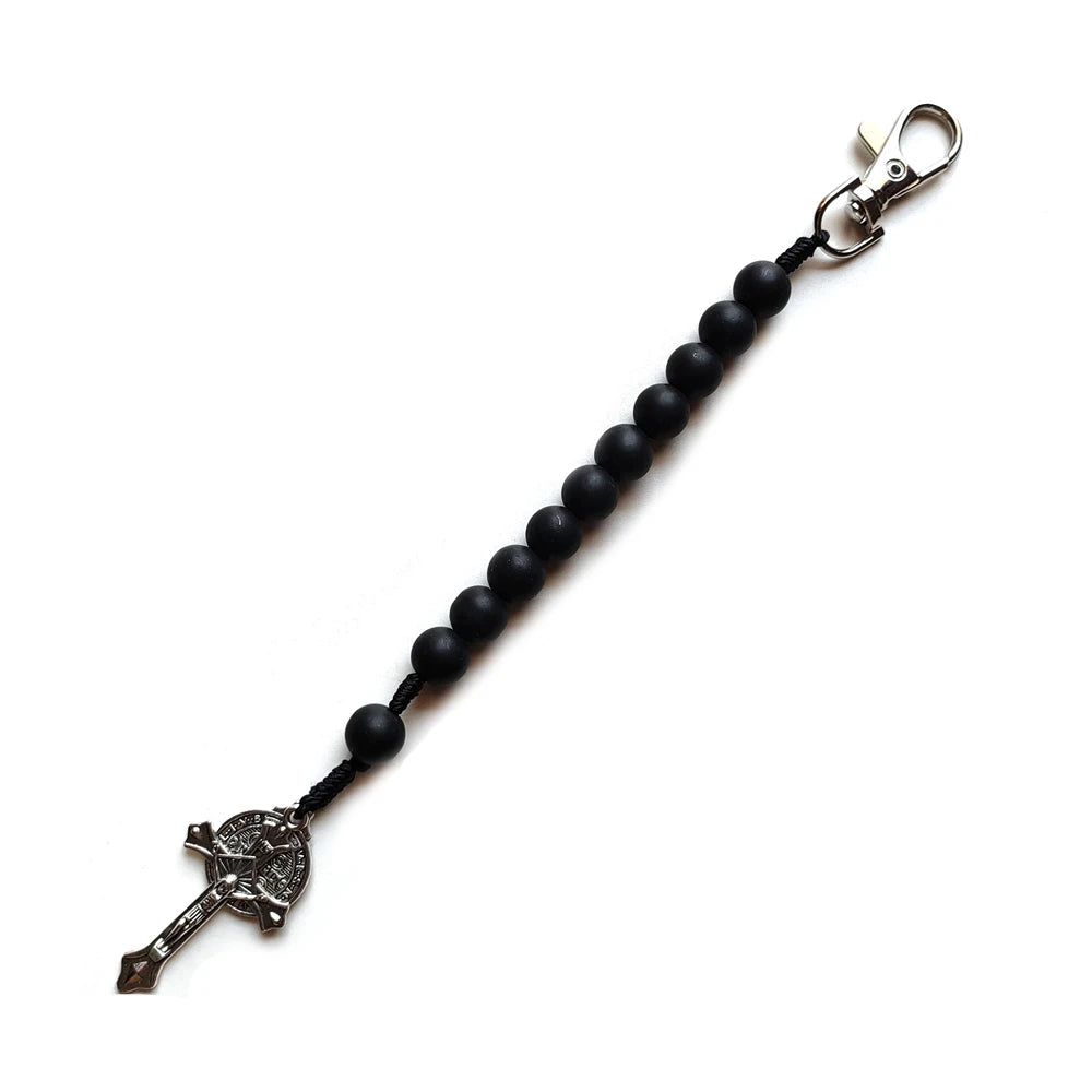 Knights Templar Bracelet - Saint Benedict Black Glass Beads - Bricks Masons