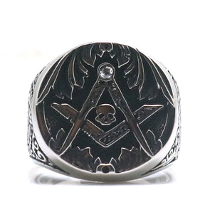 Master Mason Blue Lodge Ring - 316L Stainless Steel With Skull