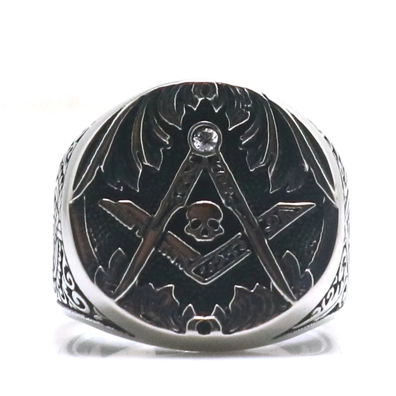 Master Mason Blue Lodge Ring - 316L Stainless Steel With Skull