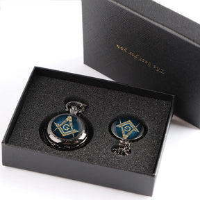 Master Mason Blue Lodge Pocket Watch - Pendant Chain Classic Design Quartz Case - Bricks Masons