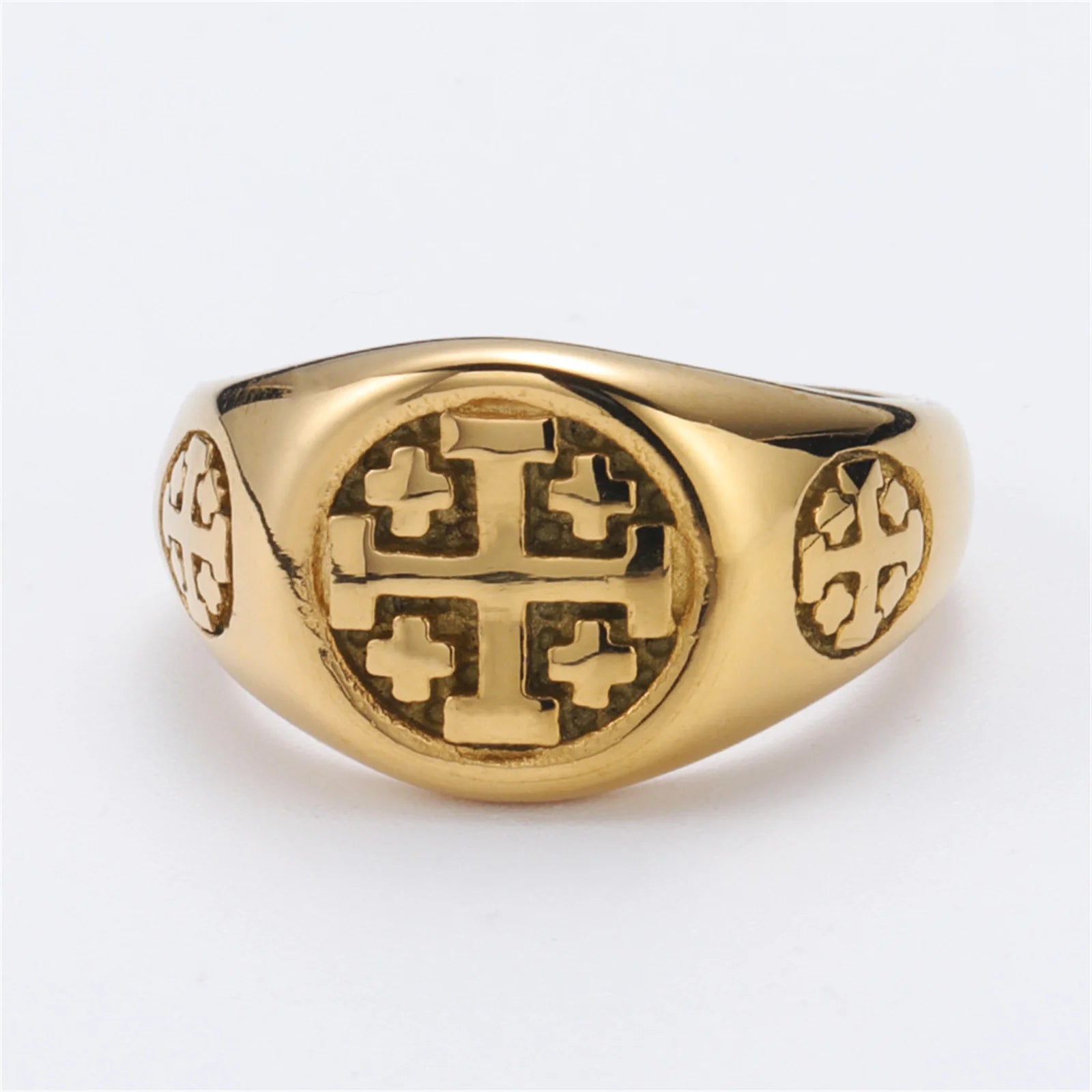 Knights Templar Commandery Ring - Gold Color Jerusalem Cross Stainless Steel - Bricks Masons