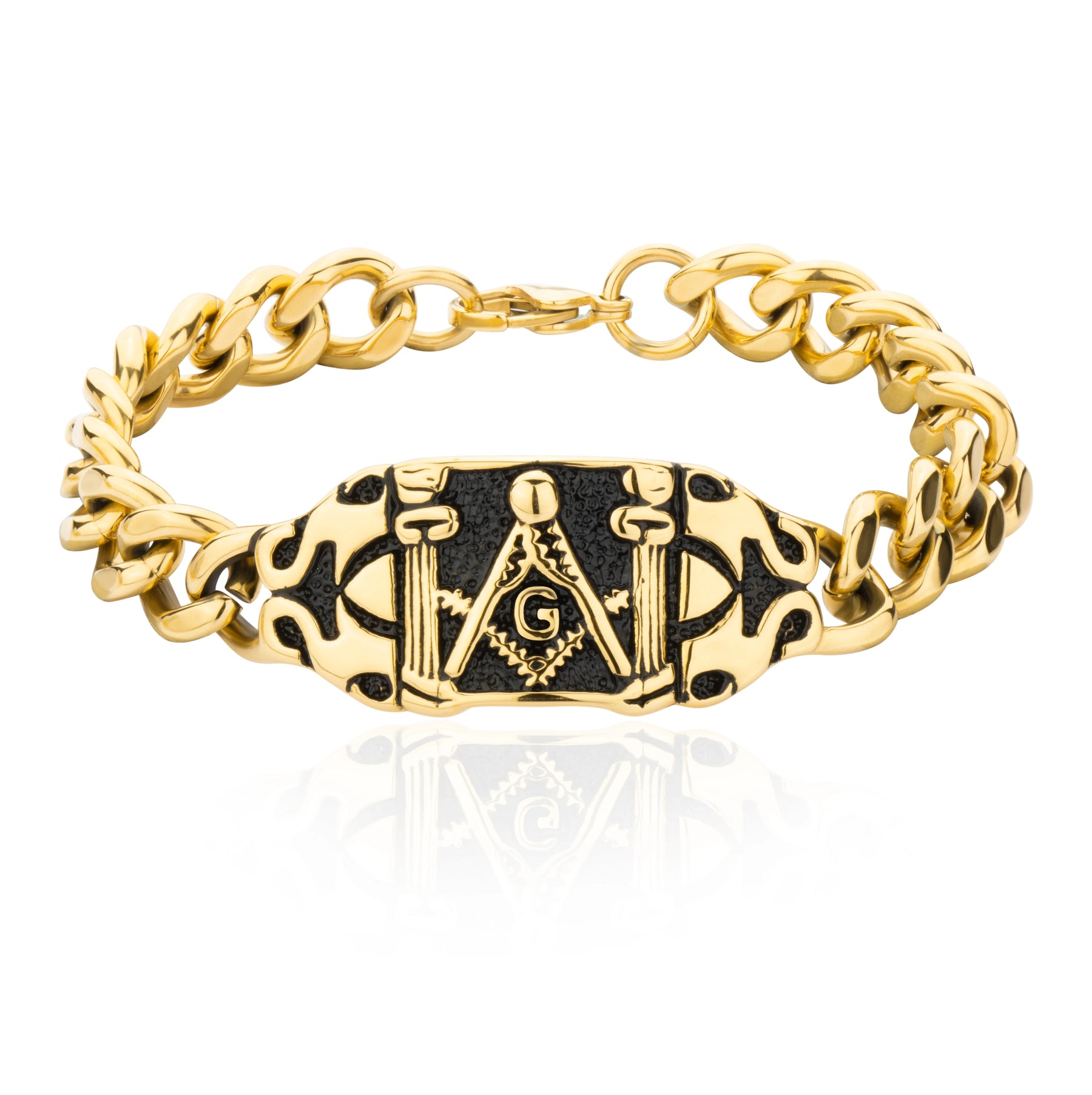 Master Mason Blue Lodge Bracelet - Gold Stainless Steel Square & Compass G - Bricks Masons