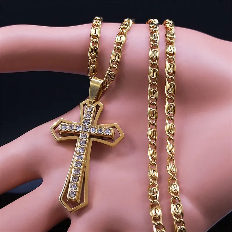 Knights Templar Commandery Necklace - Amulet Crystal Gold Color Stainless Steel - Bricks Masons