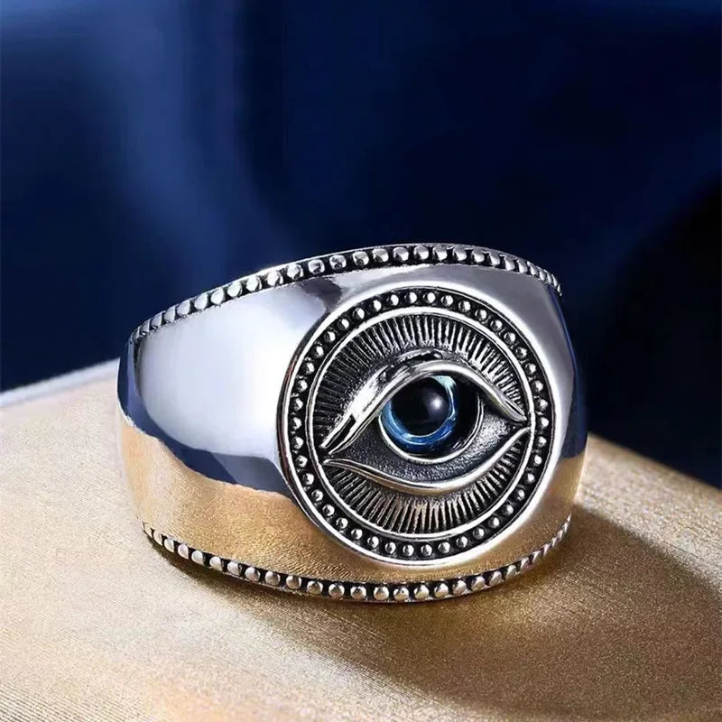 Eye Of Providence Ring - Blue All-Seeing Eye Zinc Alloy - Bricks Masons