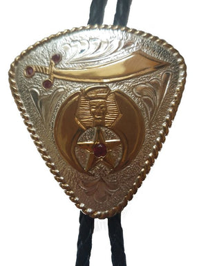 Shriners Bolo Tie - Sterling Silver Plated Crescent & Scimitar - Bricks Masons
