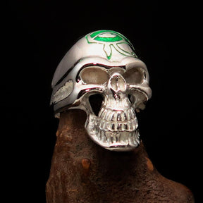 Ancient Egypt Keychain - Green Eye of Horus Skull Sterling Silver - Bricks Masons