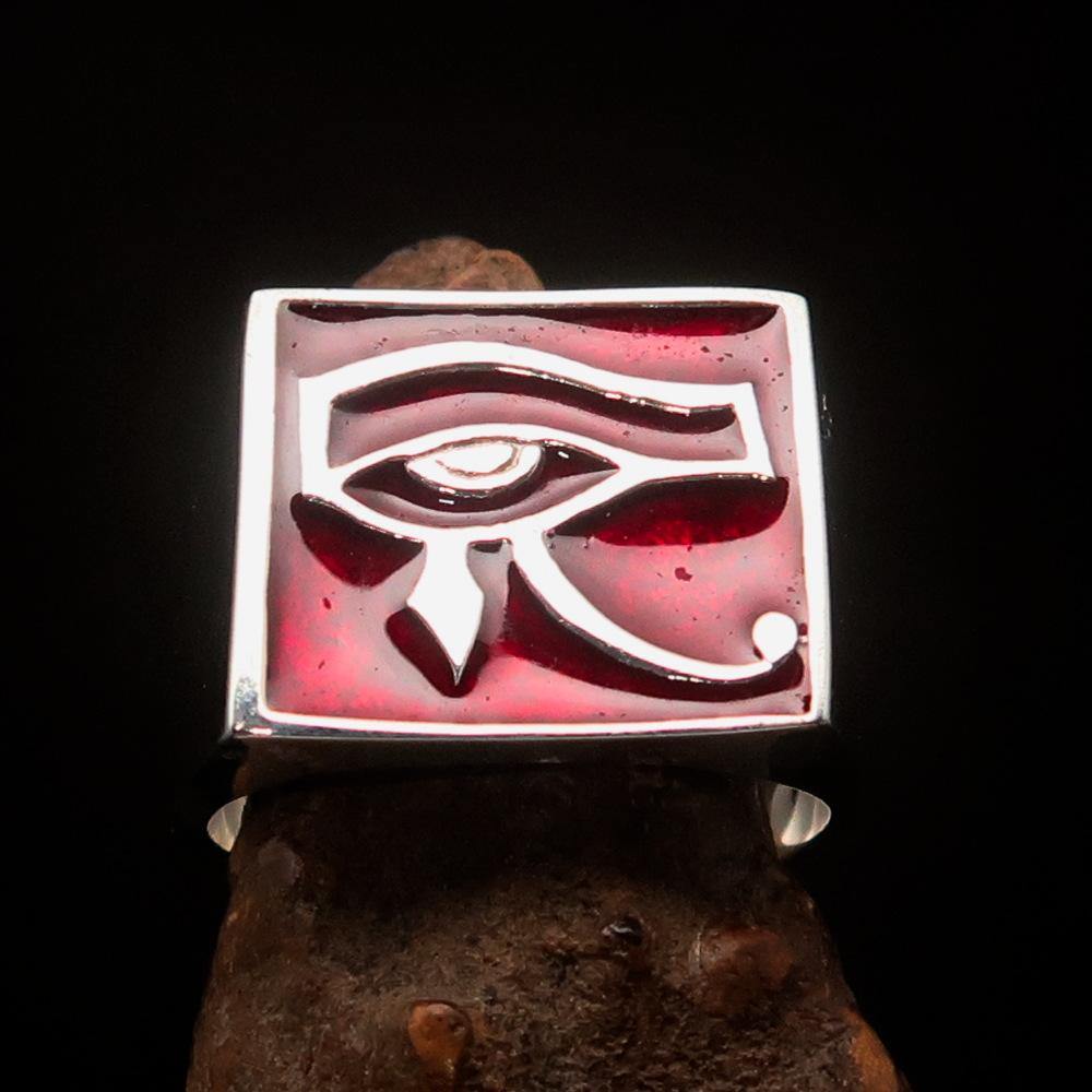Ancient Egypt Keychain - Red Squared Eye of Horus Sterling Silver - Bricks Masons