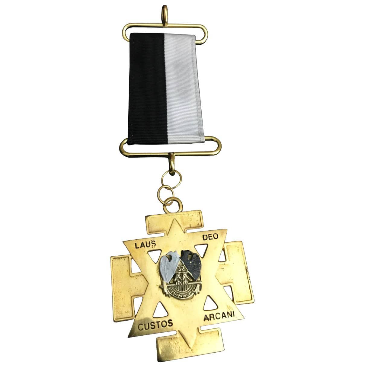 Commander In Chief 32nd Degree Scottish Rite Breast Jewel - Wings Down Gold Metal - Bricks Masons