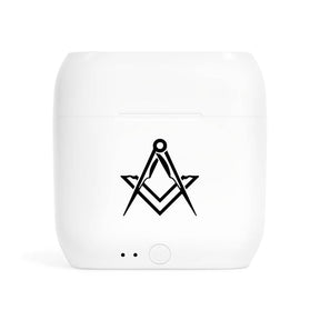 Master Mason Blue Lodge Earbud - White with Square & Compass