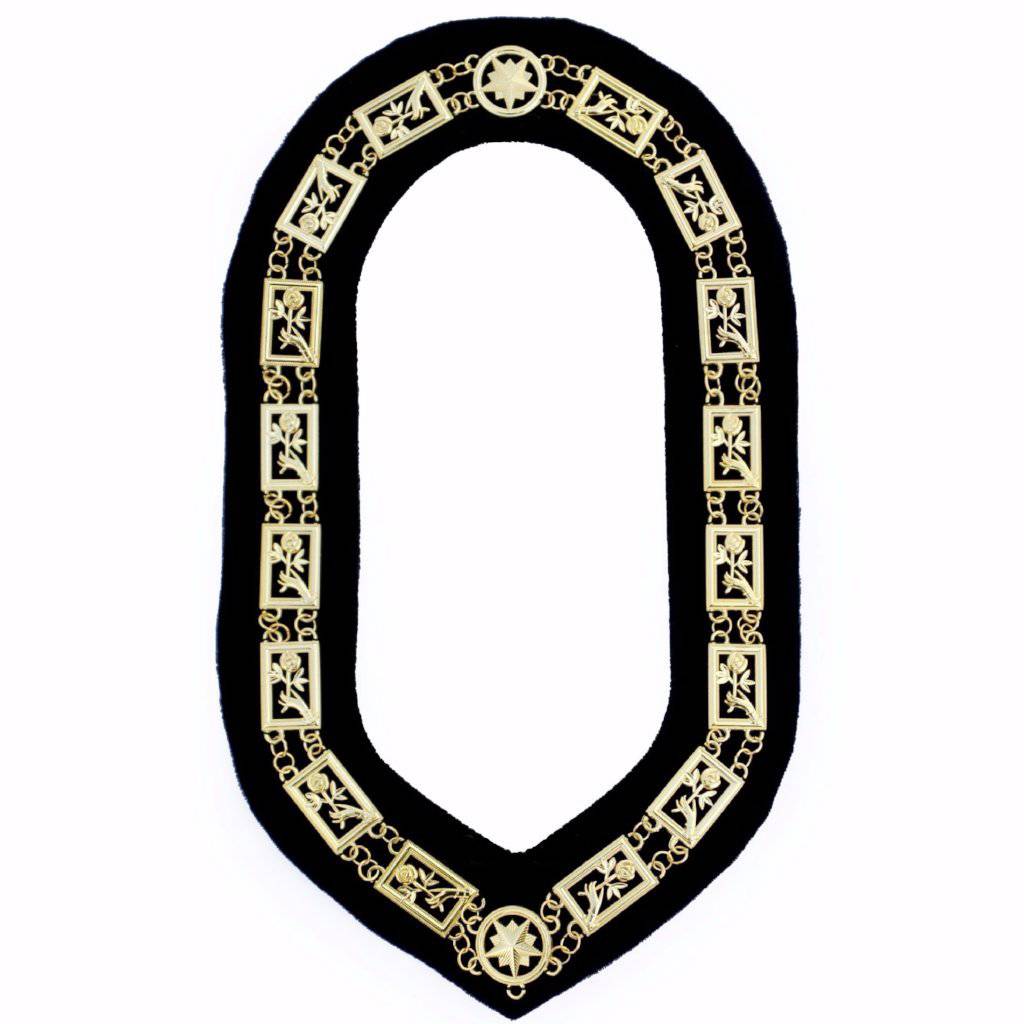 English Scottish Rite Chain Collar - Gold Plated on Blue Velvet - Bricks Masons