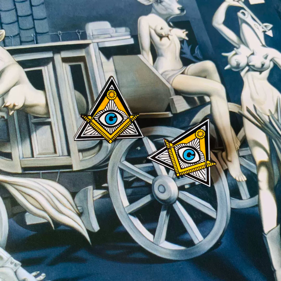 Eye Of Providence Brooch - Pair Of Square And Compass Triangle Shaped Brooch - Bricks Masons