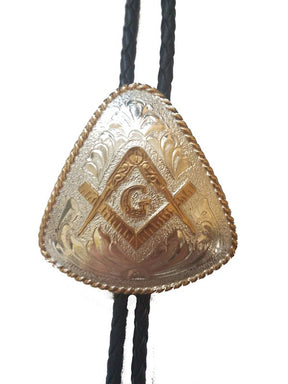 Master Mason Blue Lodge Bolo Tie -Sterling Silver Plated Square & Compass - Bricks Masons