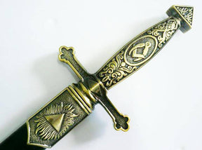 Fellowcraft Blue Lodge Dagger - Square Compass Brass Sword Knife Snake Flaming Blade / Black Scabbard 15.5" - Bricks Masons