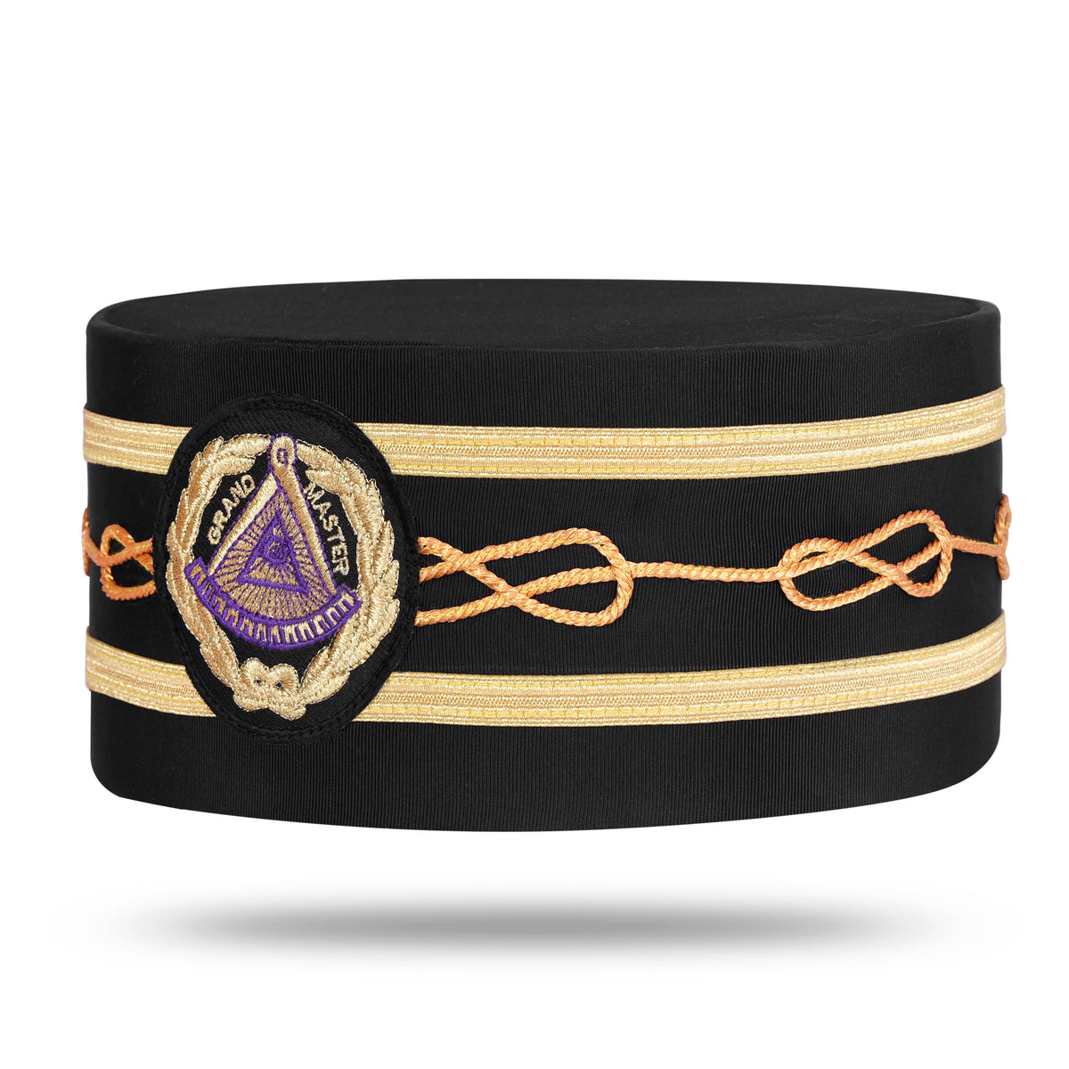Grand Master Blue Lodge Crown Cap - Black Machine Embroidery Patch With Two Braids - Bricks Masons