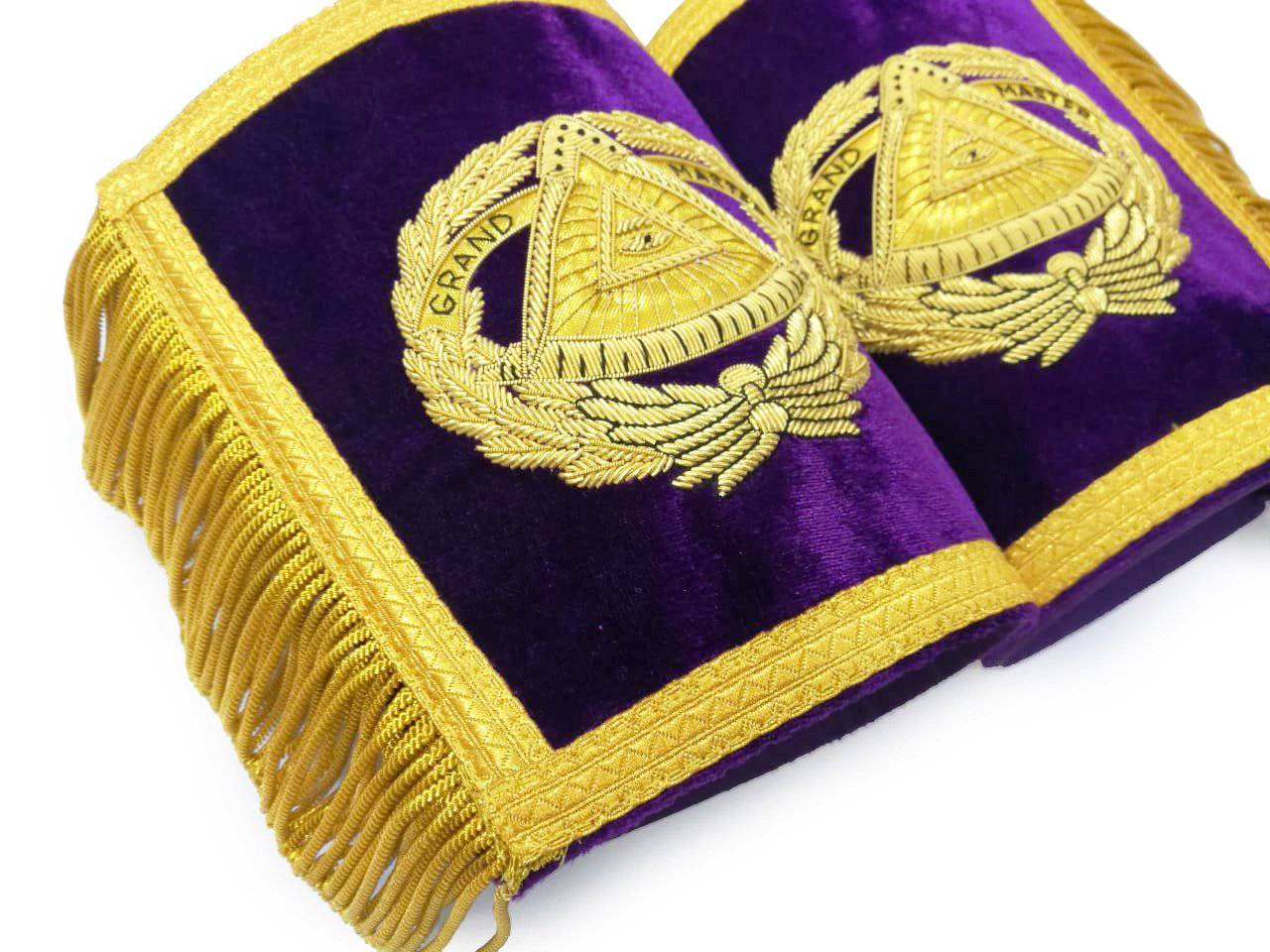Grand Master Blue Lodge Cuff - Purple Hand Bullion Embroidery with Fringe - Bricks Masons