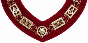 Grand Officers Blue Lodge Chain Collar - Gold Plated On Red Velvet - Bricks Masons
