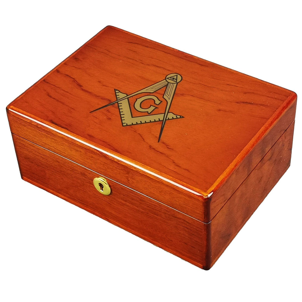 Master Mason Blue Lodge Jewelry Box - Rosewood & Soft Suede With Lock - Bricks Masons