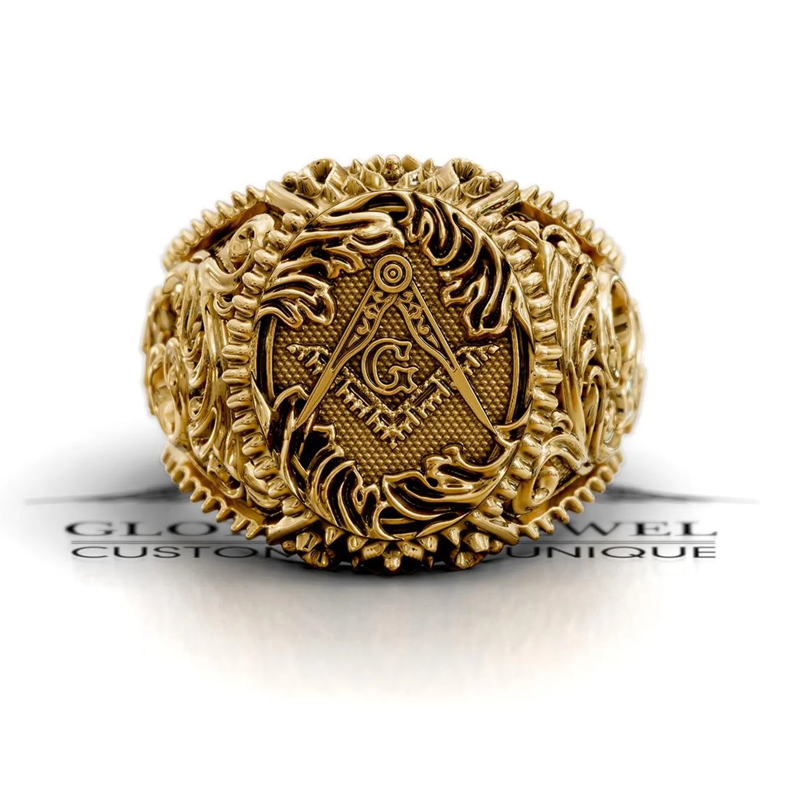 Master Mason Blue Lodge Ring - Square & Compass G Various Materials - Bricks Masons